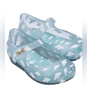 NIB Mini Melissa Cloud Print Flats in Sky Blue Clear